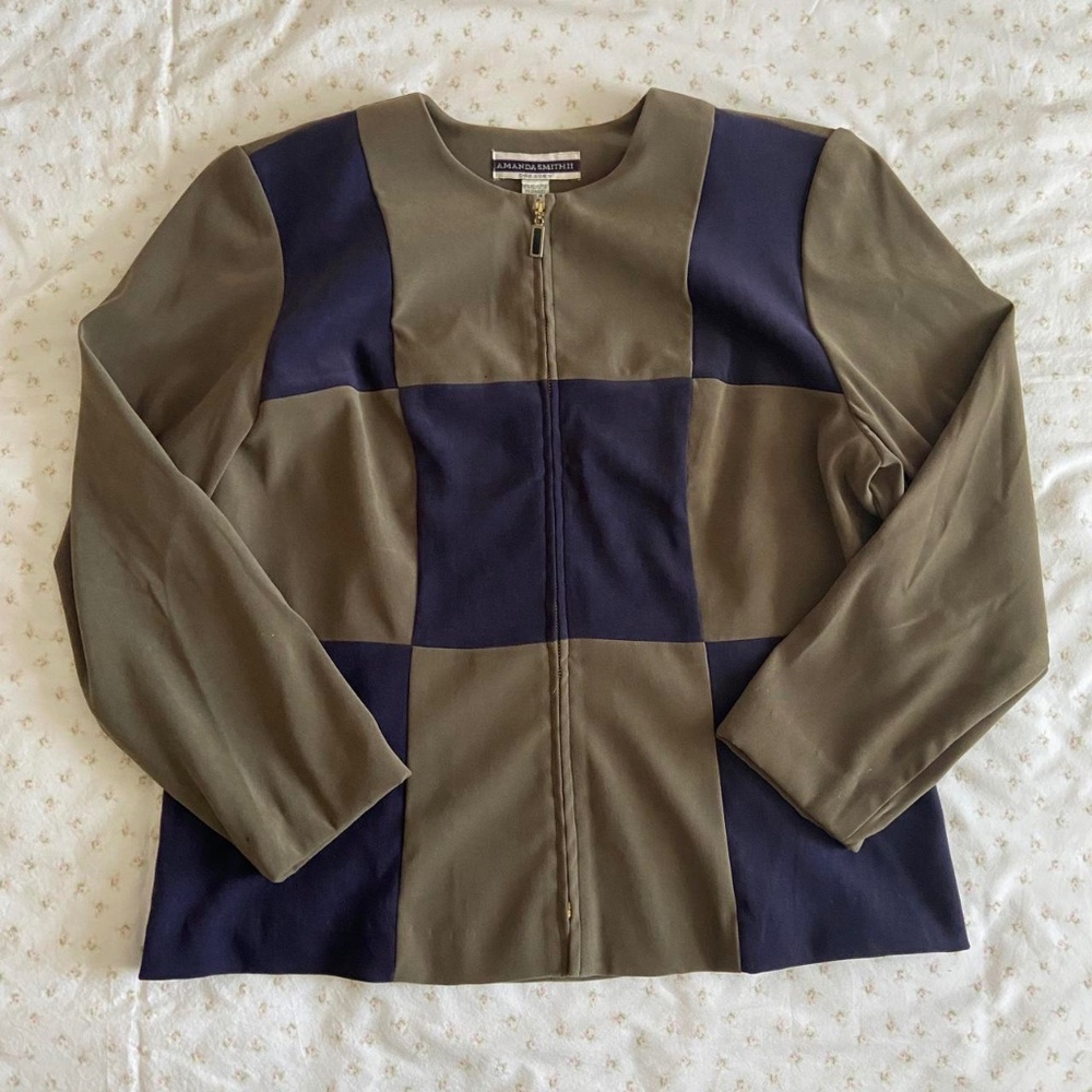 vintage green and navy colorblock jacket